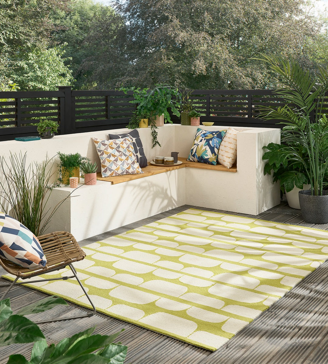 yellow and cream geometric indoor/outdoor area rug
