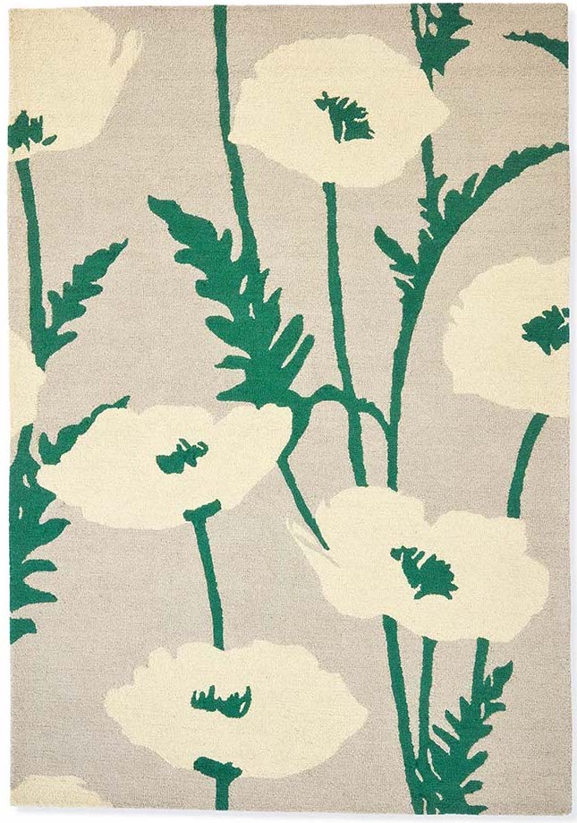 floral wool rug in green and cream

