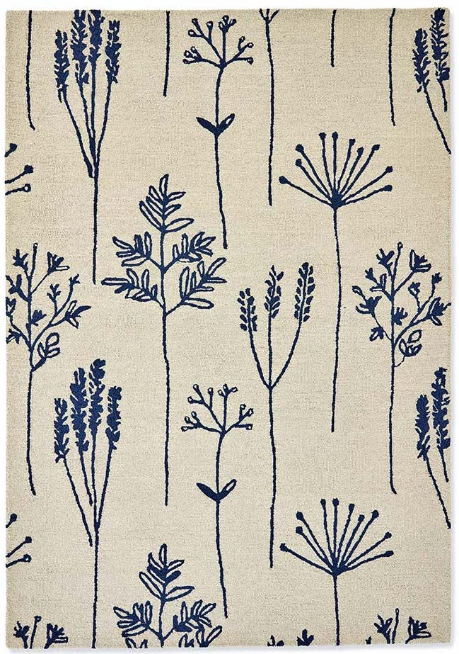 floral printed rug in cream and blue
