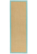 Bordered Sisal Runner Linen with Aqua Border