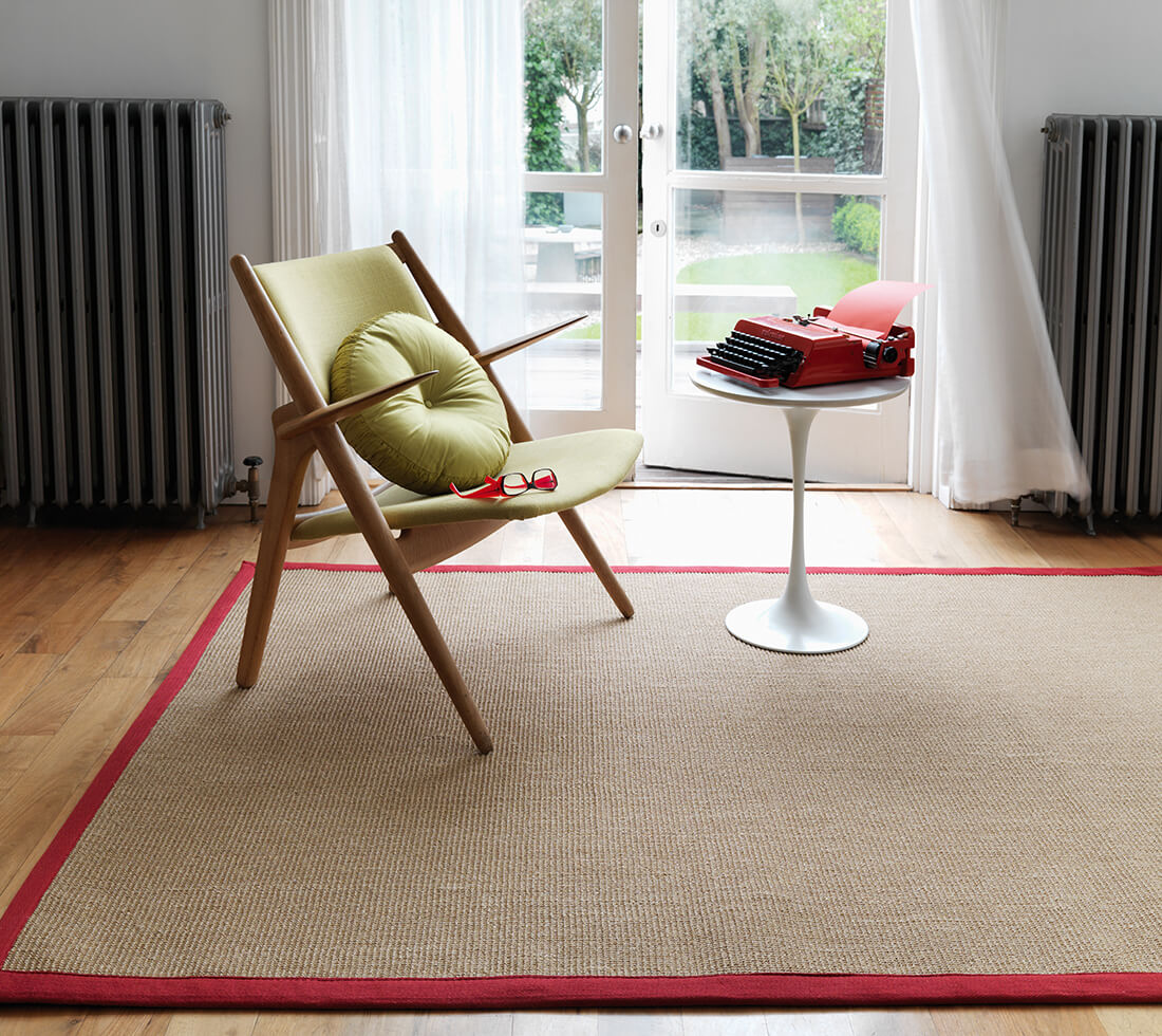 Bordered Sisal Rug Linen with Red border