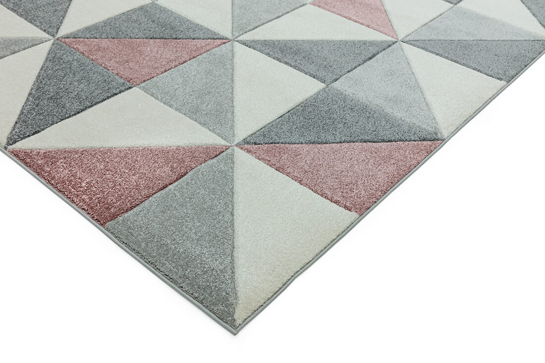 geometric pink and grey rug