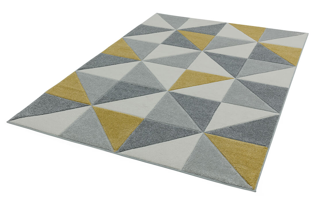 geometric mustard and grey rug