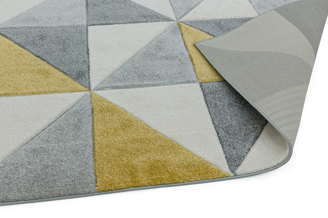 geometric mustard and grey rug