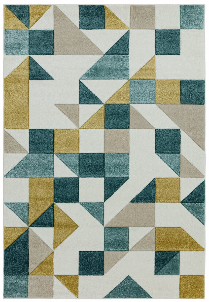 green geometric rug