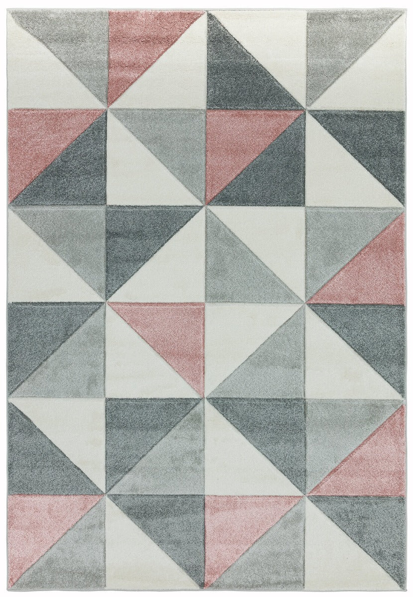 geometric pink and grey rug