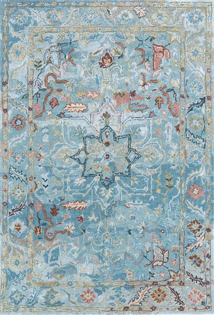 blue wool and viscose rug in a persian design 
