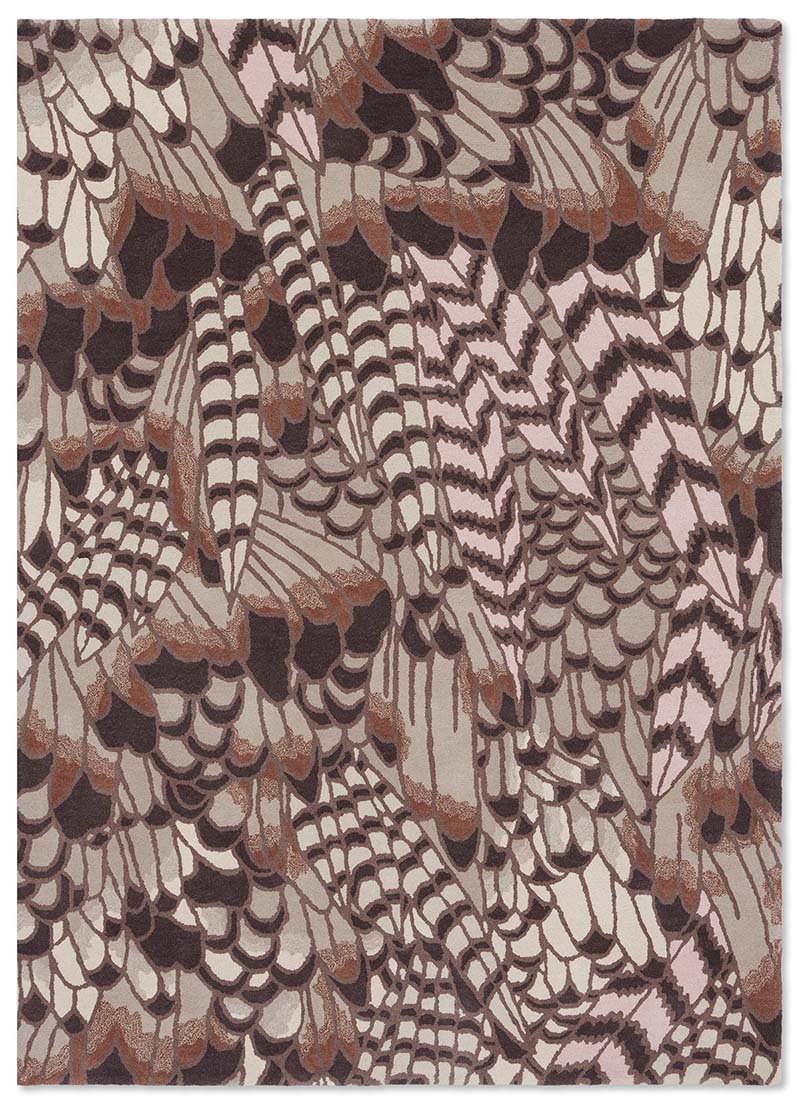 brown wool rug with feather pattern

