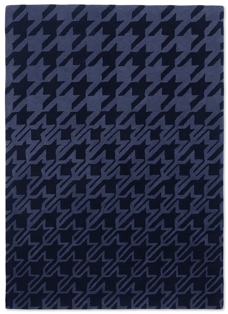 houndstooth wool rug in blue and black
