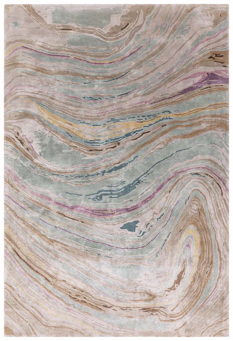 multicolour handtufted abstract rug in a marble design
