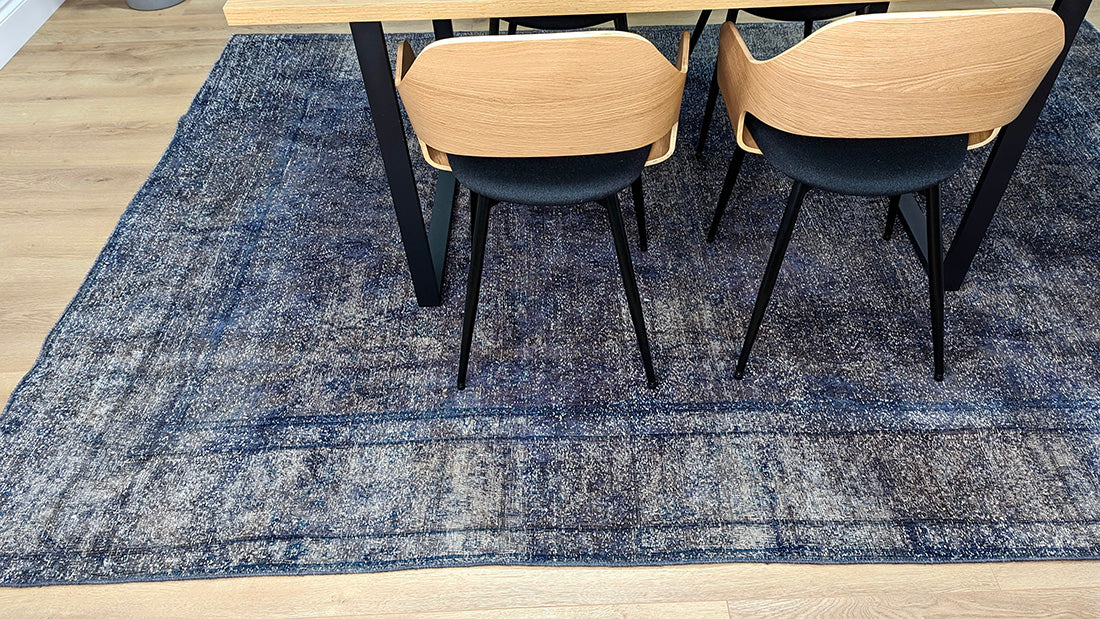 Navy blue and grey vintage kerman rug 