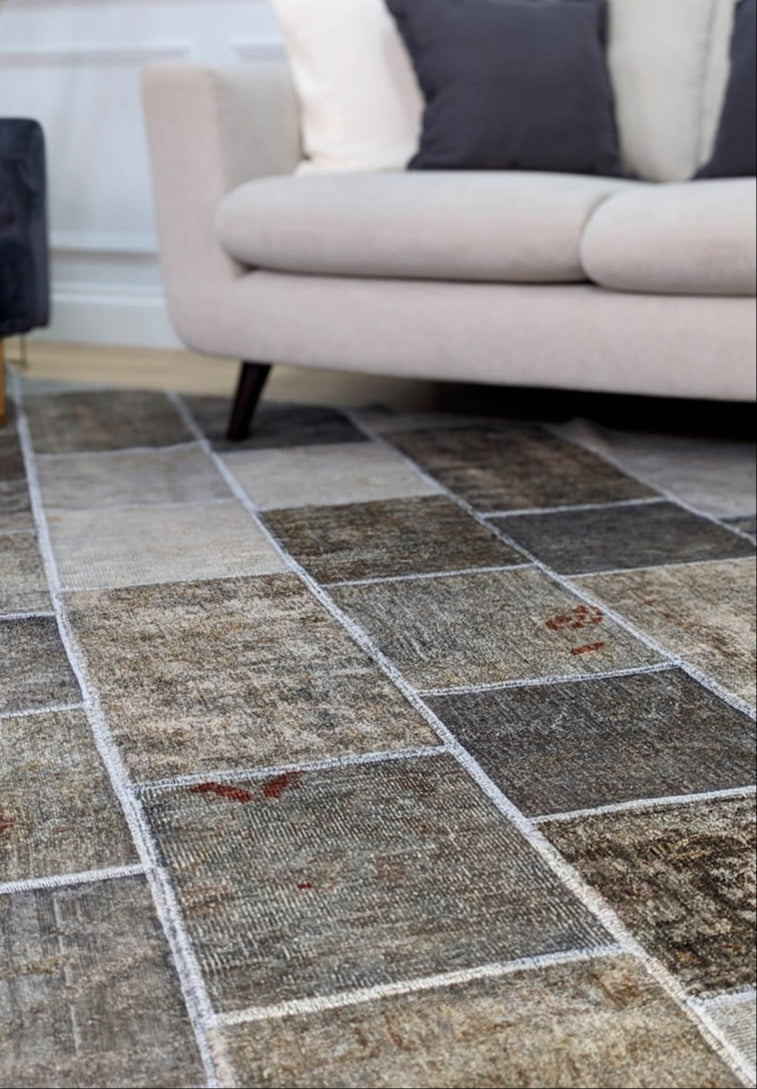 authentic grey patchwork persian rug