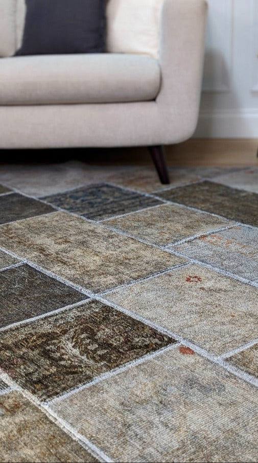 authentic grey patchwork persian rug