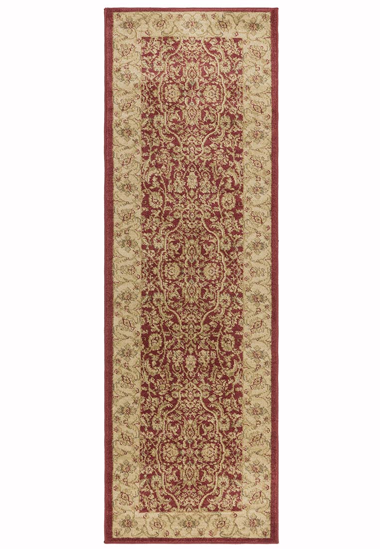red and beige runner with a persian design