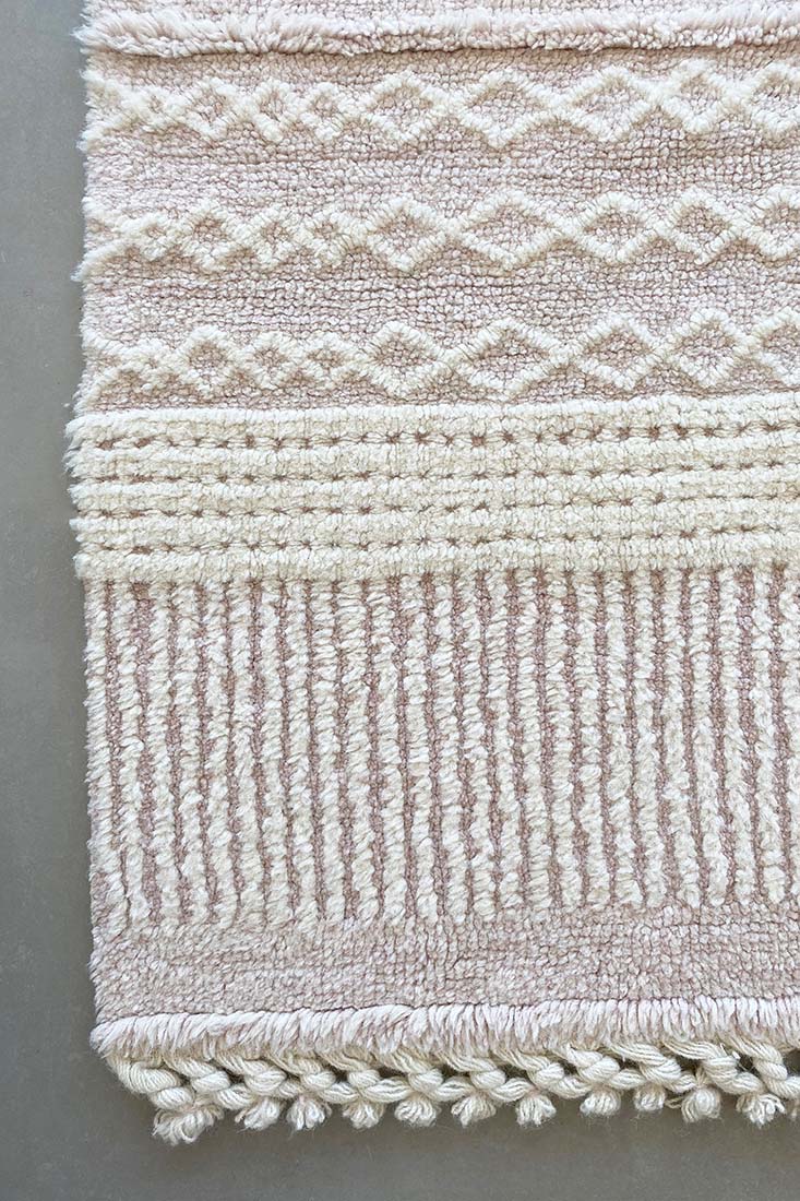 cream and soft pink washable wool kids rug
