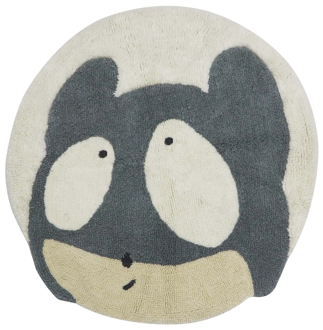playful astronaut mouse character wool rug

