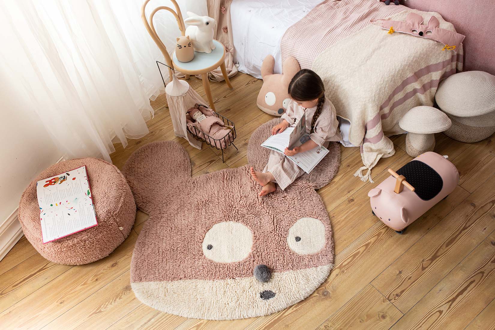 might mouse character shaped pink wool rug
