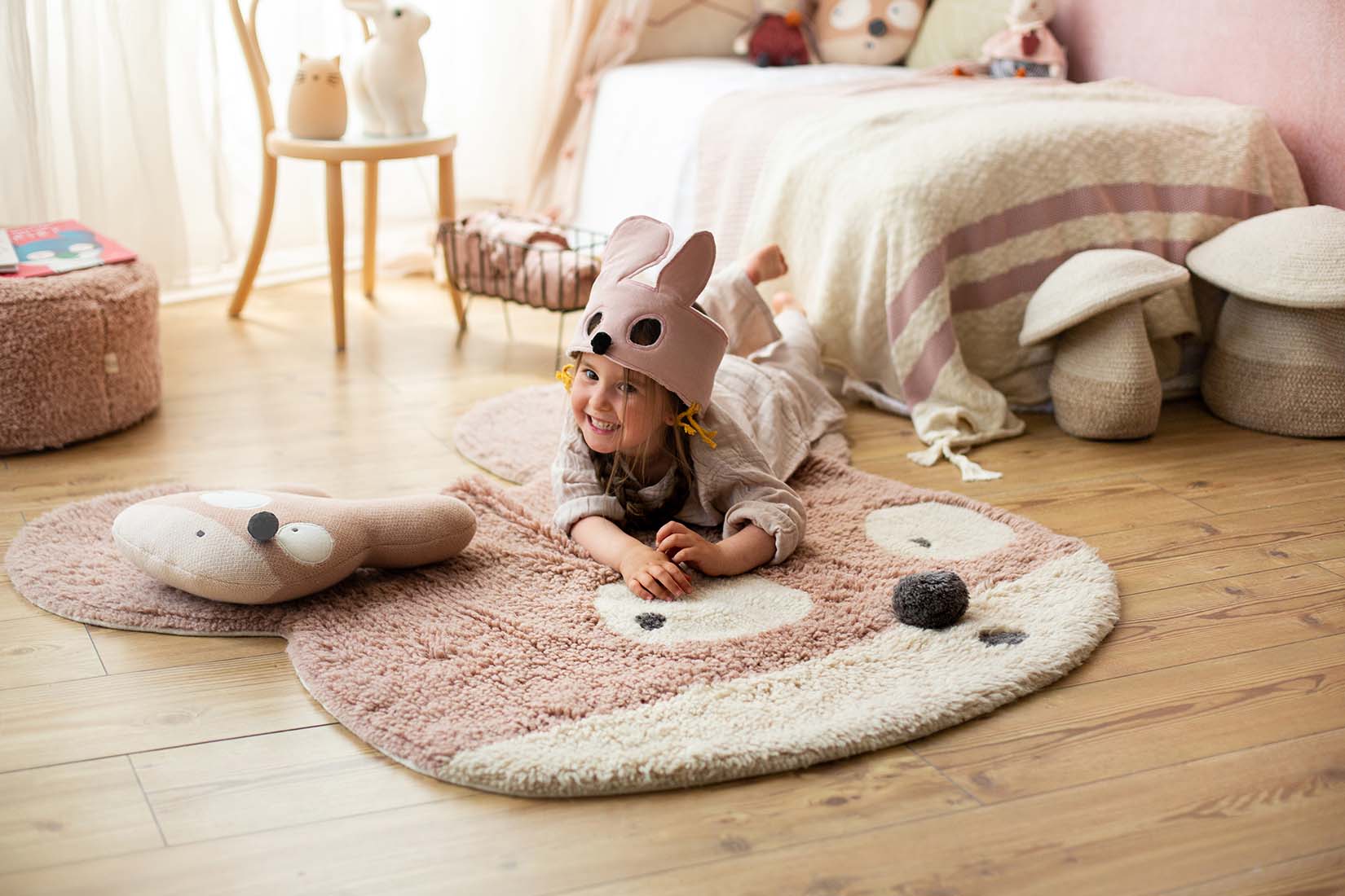 might mouse character shaped pink wool rug
