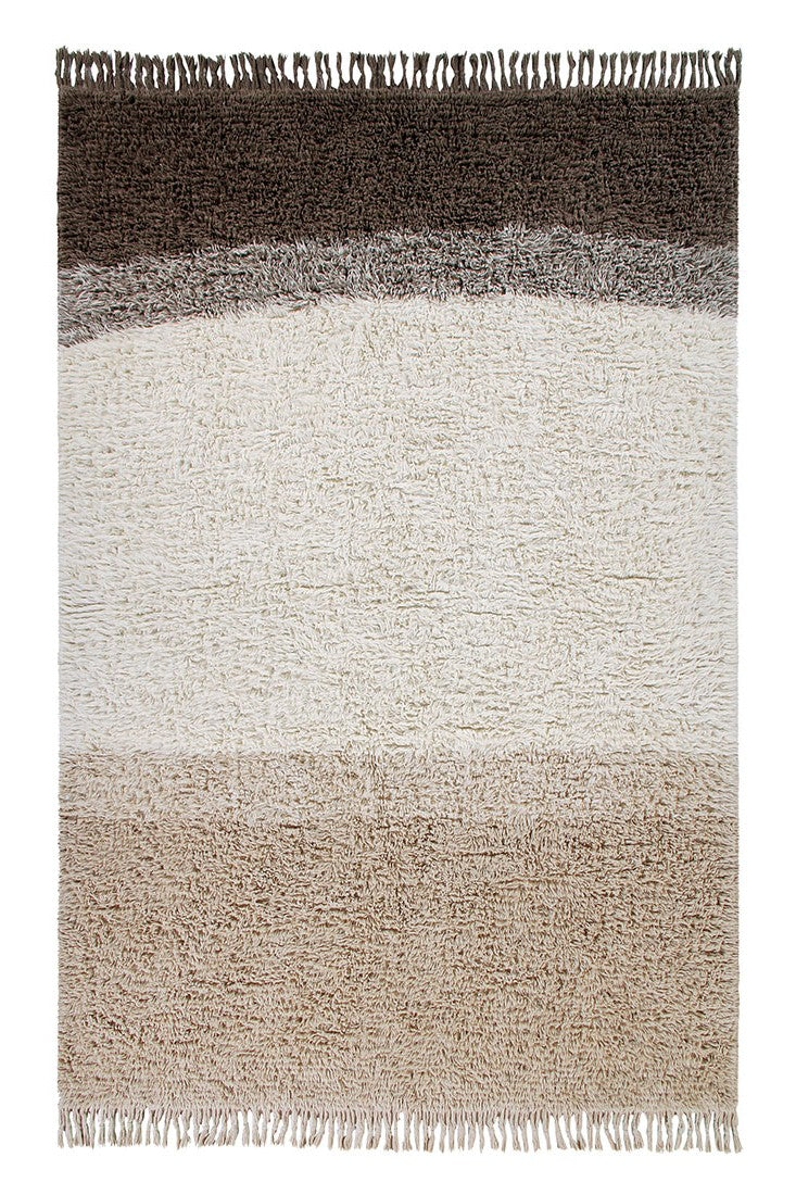 lorena canals washable wool rug with a simple block design in grey and beige