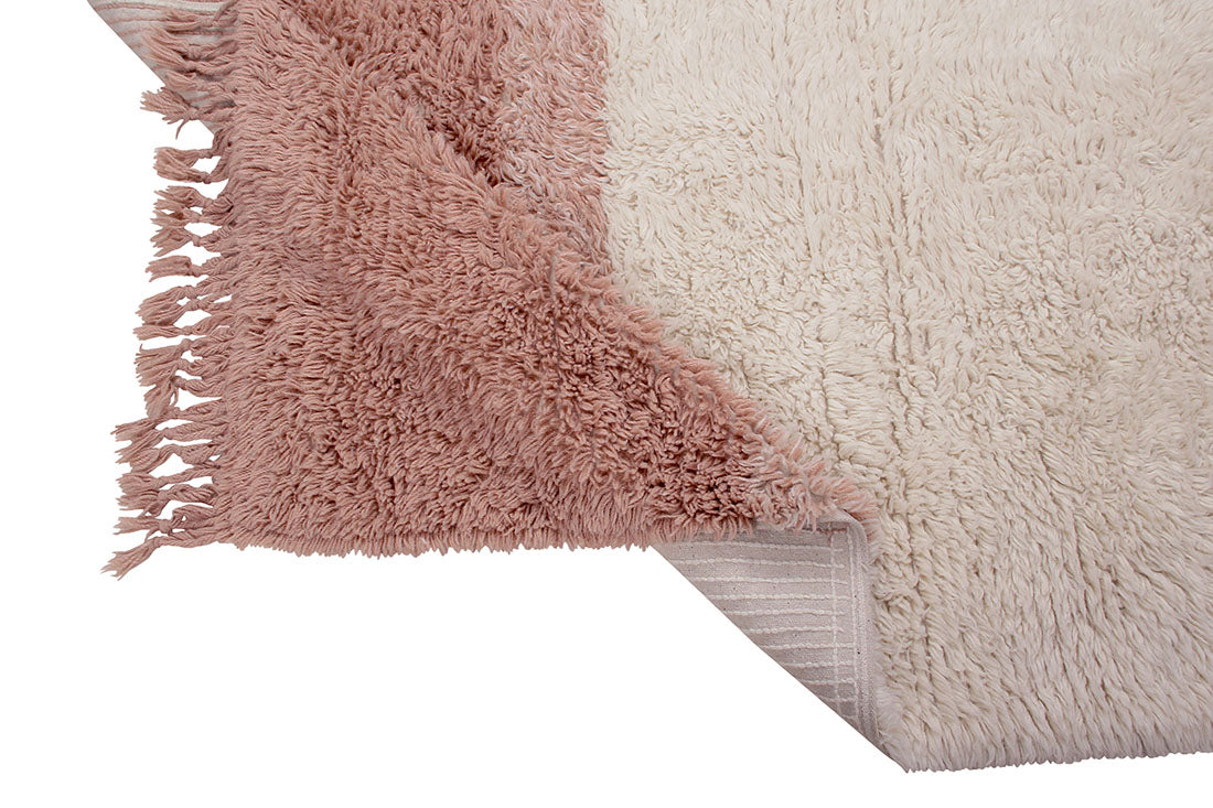 lorena canals washable wool rug with a simple block design in pink and beige
