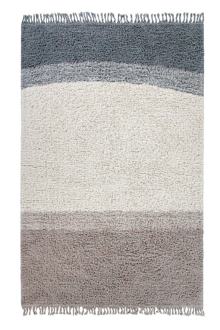lorena canals washable wool rug with a simple block design in blue and beige