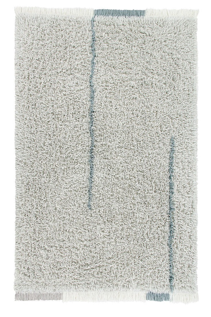 bohemian lorena canals woolable rug with a simple abstract design in blue and cream