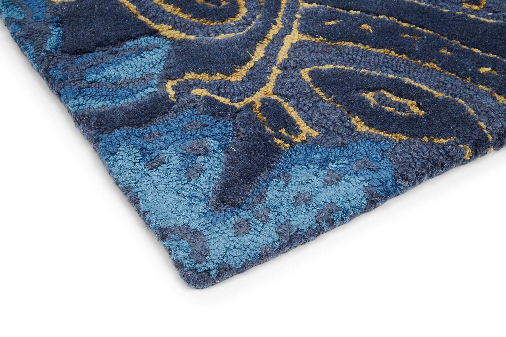 Rectangular navy blue rug with blue floral design