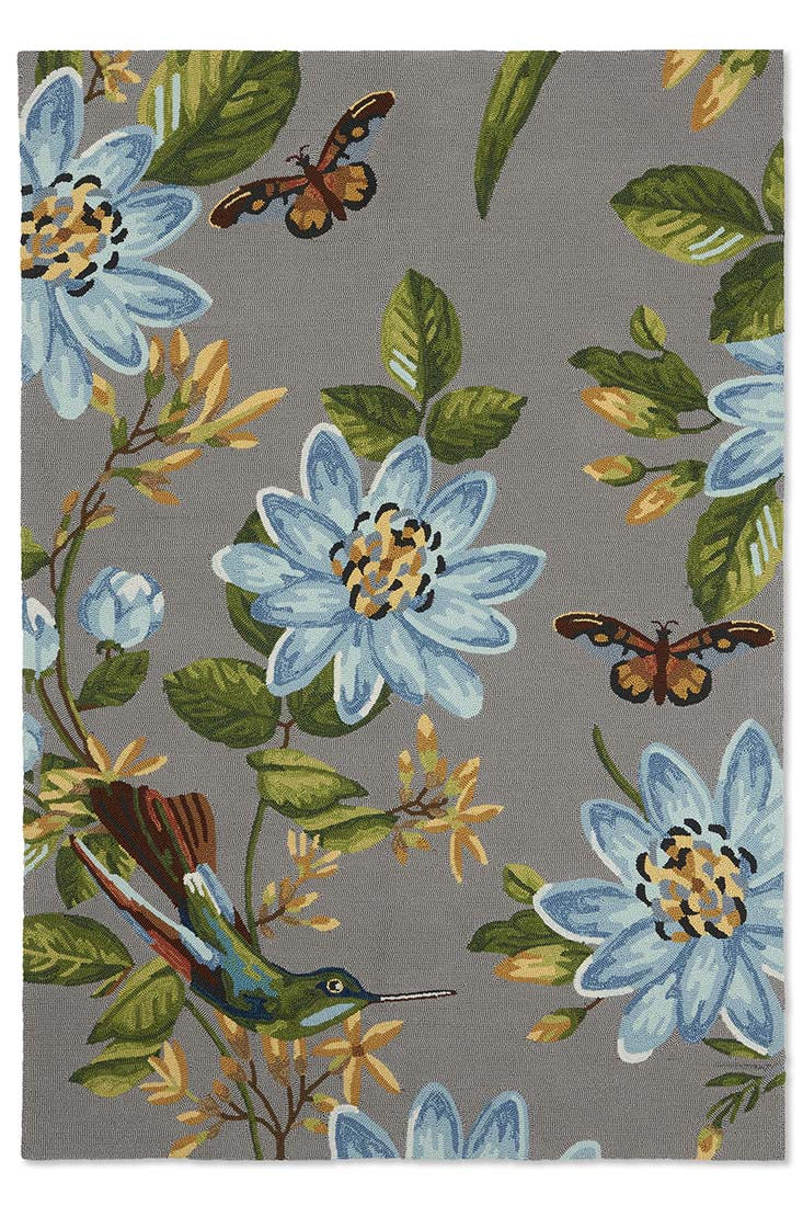 grey floral indoor/outdoor rug
