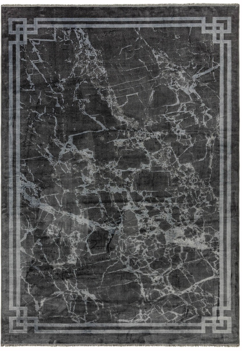 abstract grey bordered rug