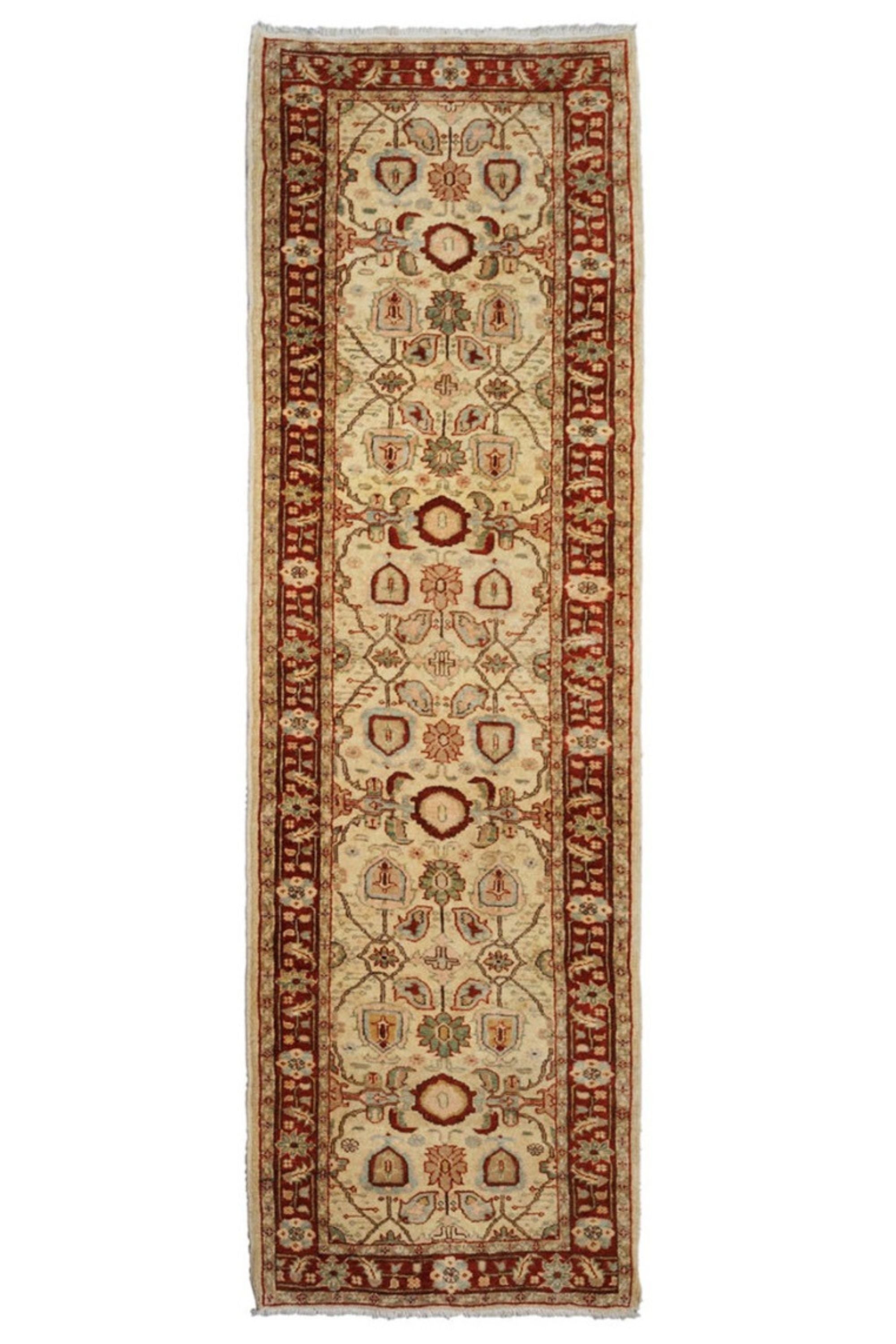 authentic oriental runner with delicate floral pattern in beige