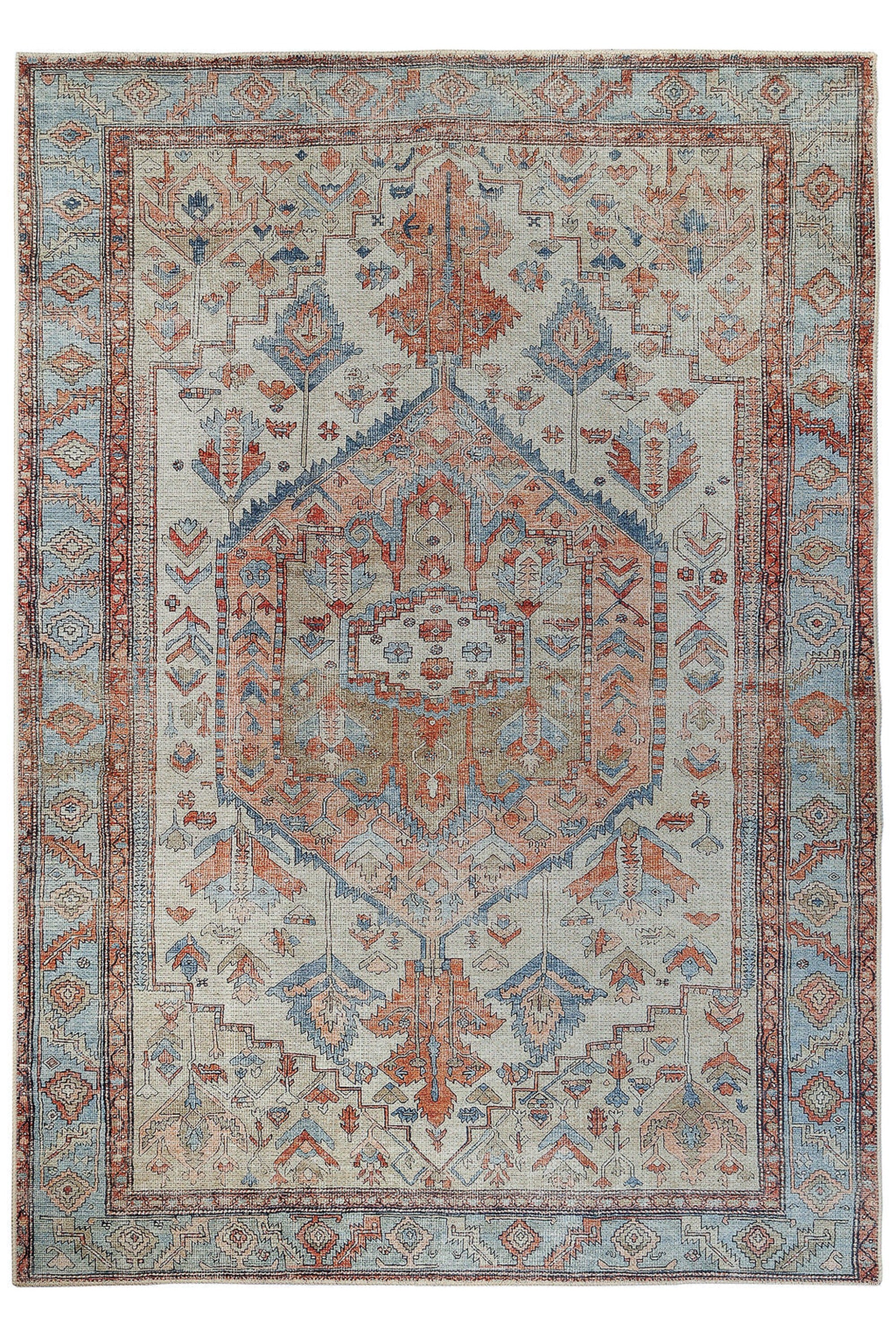 Bordered multicolour vintage style rug